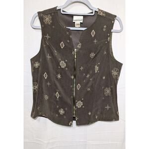 Fashion Bug Zip Front‎ Vest Women’s Medium Western Boho Fairy Olive Y2K